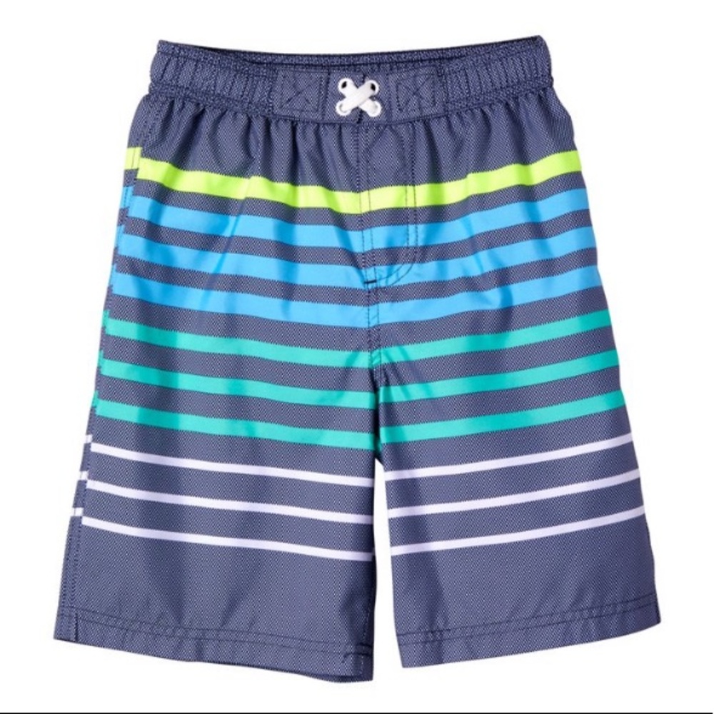 Blue textured stripe swim trunks boys Rash guard